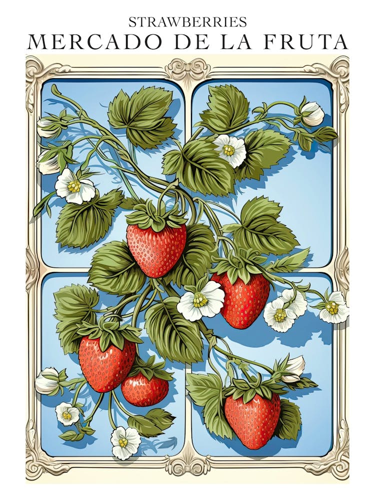Mercado De La Fruta Strawberries Illustration 1 Poster