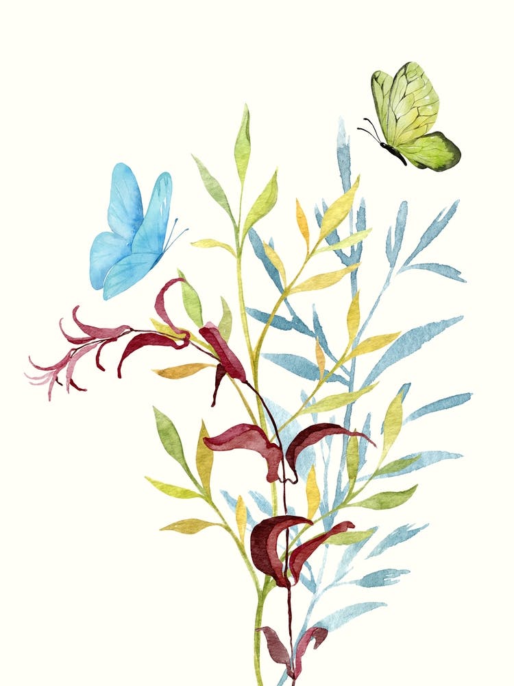 Papillons avec Bouquet de Feuilles Sauvages