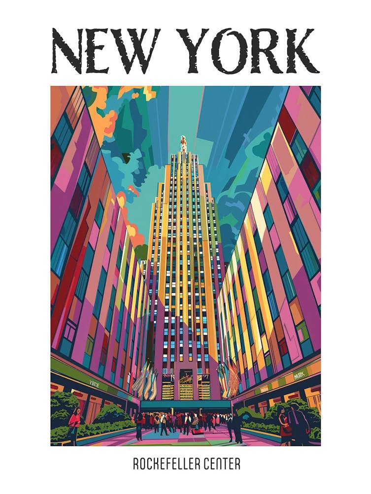 Rockefeller Center New York Farbenfrohe Siebdruck Illustration 1 Poster