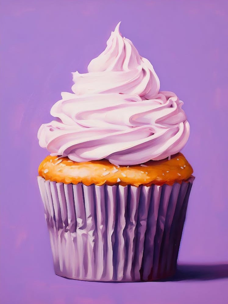 Modern Still Life Painting, Purple Cupcake Pop Art, Colorful Food Print, Trendy Retro Painting, Still Life Kitchen Print, Printable Fine Art