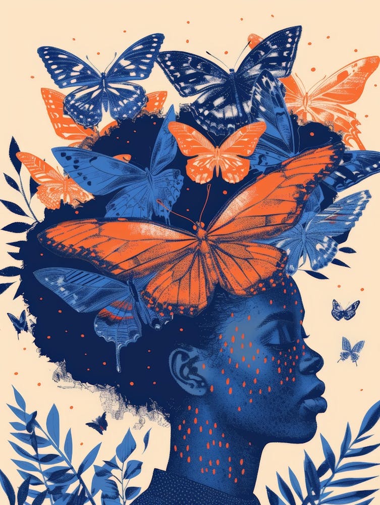 Woman With Butterflies On Her Head 2