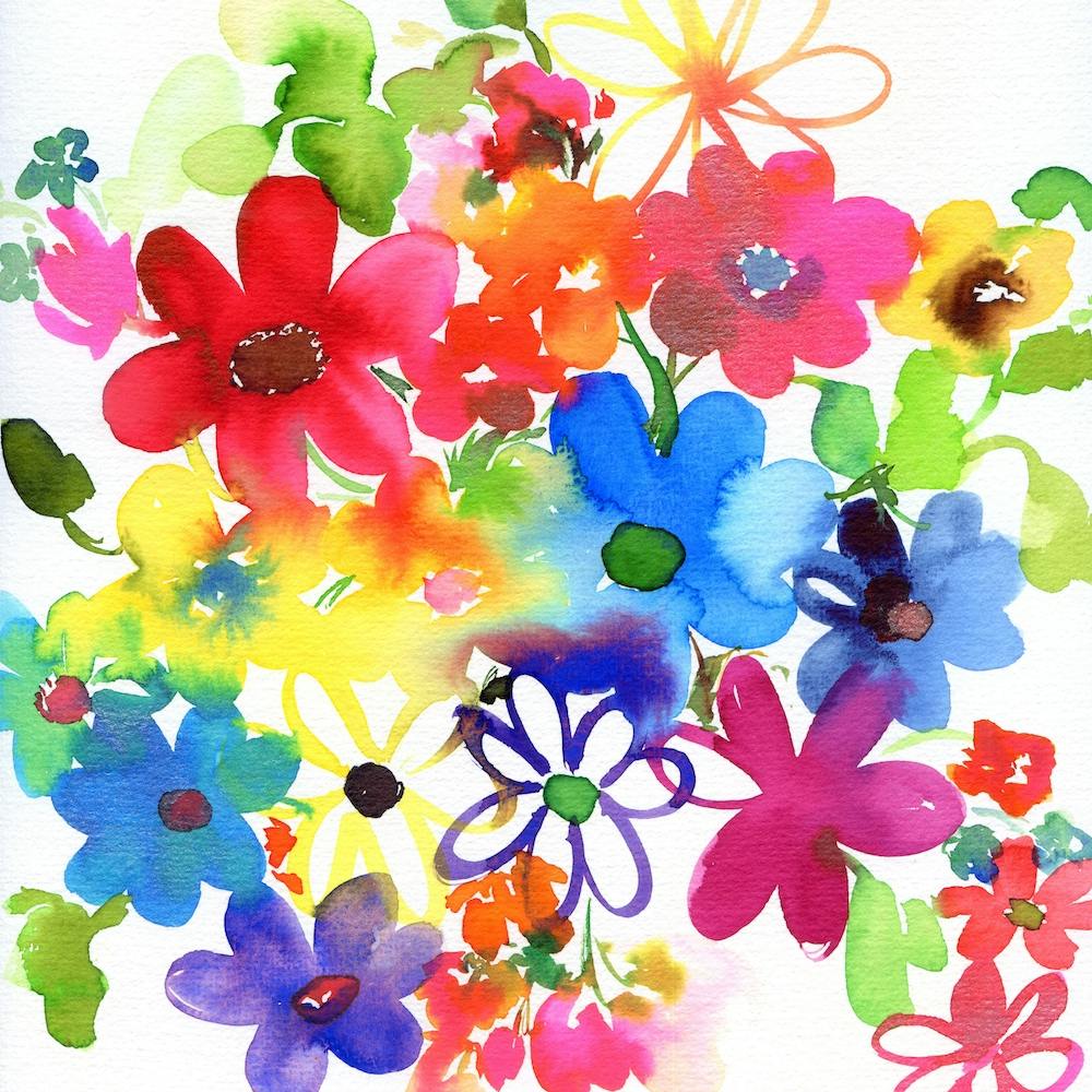 Vivid Watercolor Flowers in Bouquet