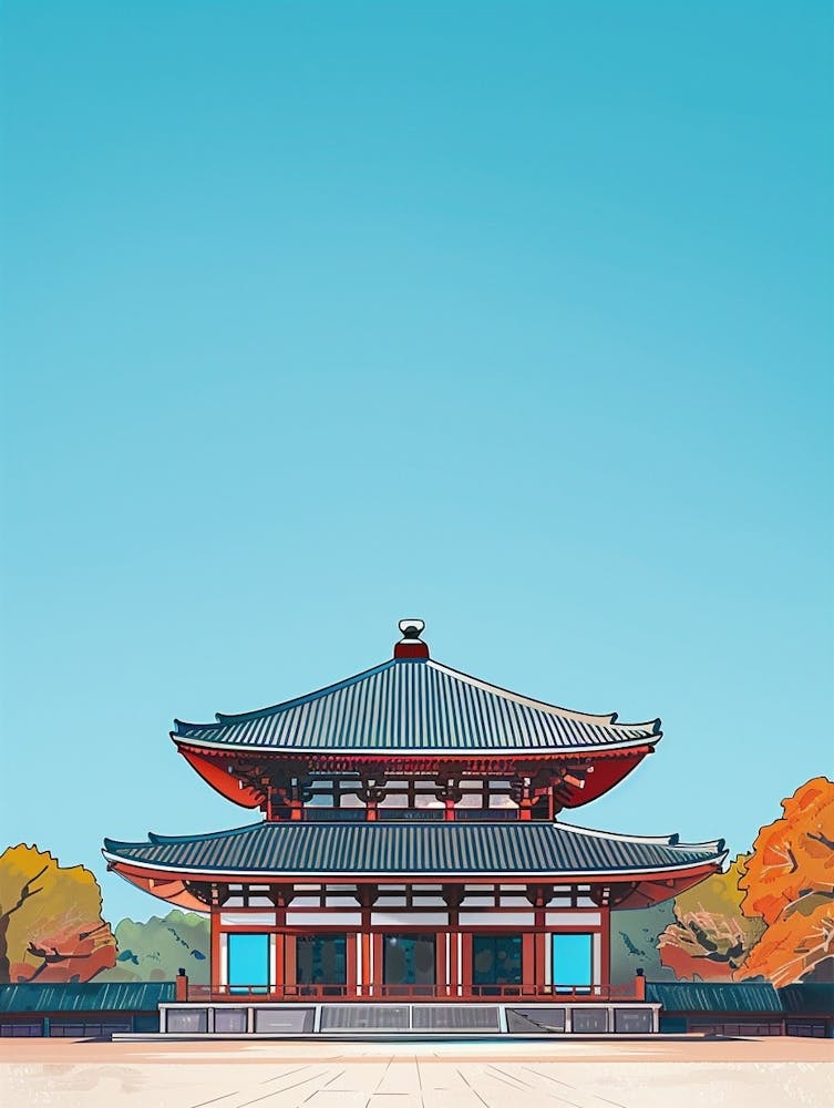 Todai-ji Tempel Nara 3 Farbige Illustration