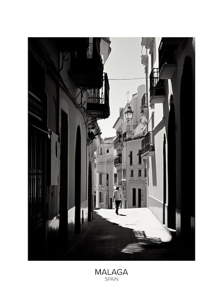 Poster Of Malaga, Spain, Black And White Analogue Photography 2