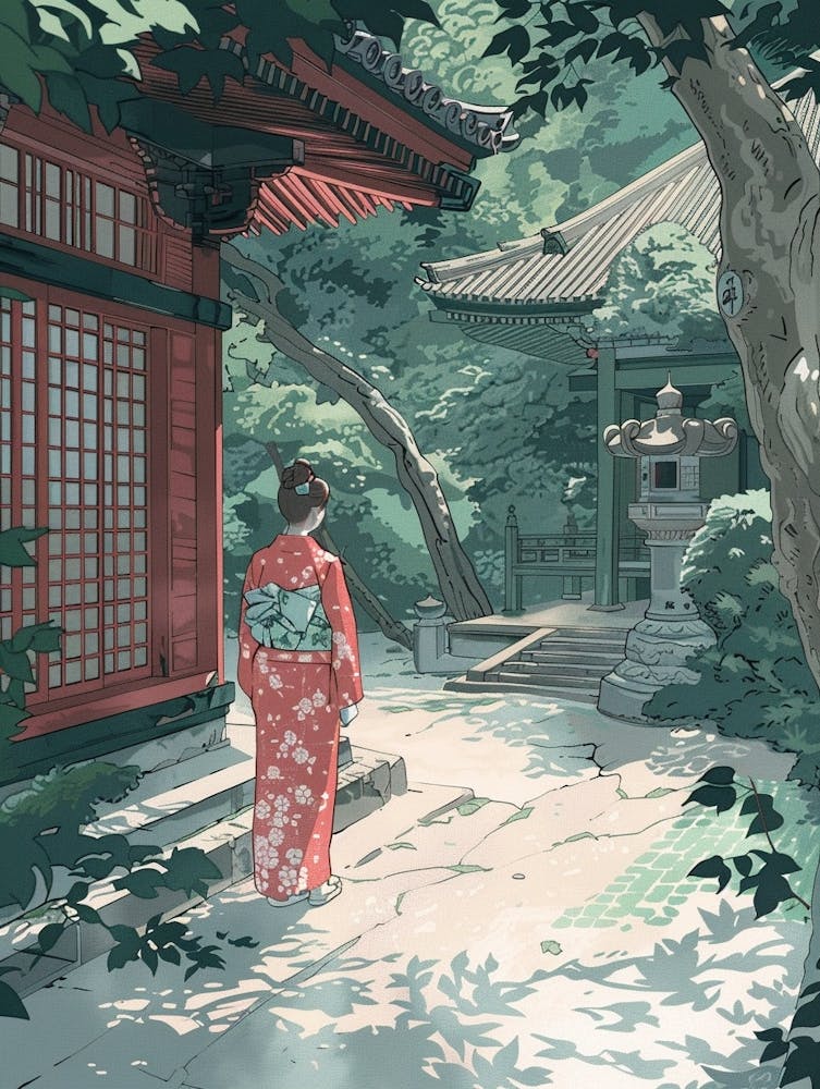 Koyasan Japan 2 Retro Illustration