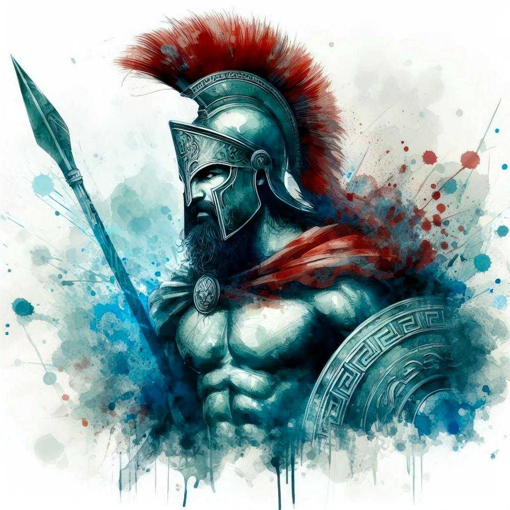 Spartan Greek Warrior In Watercolor