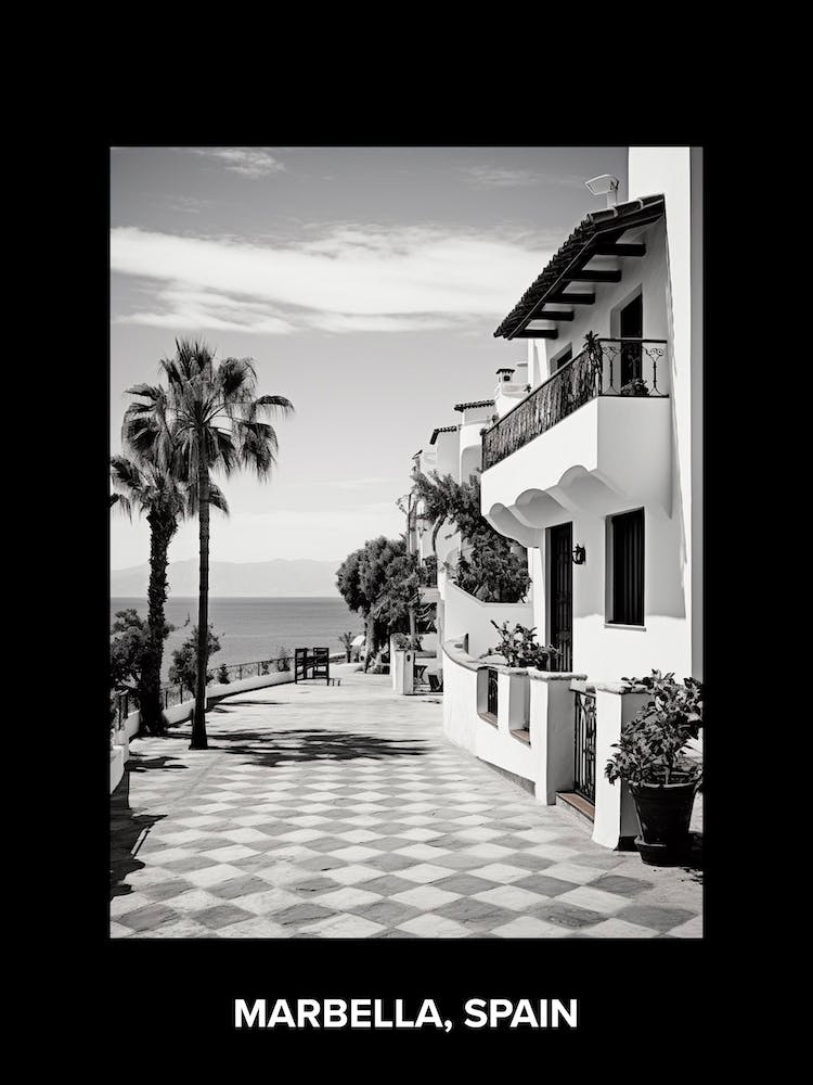 Poster Of Marbella, Spain, Mediterranean Black And White Photography Analogue 1