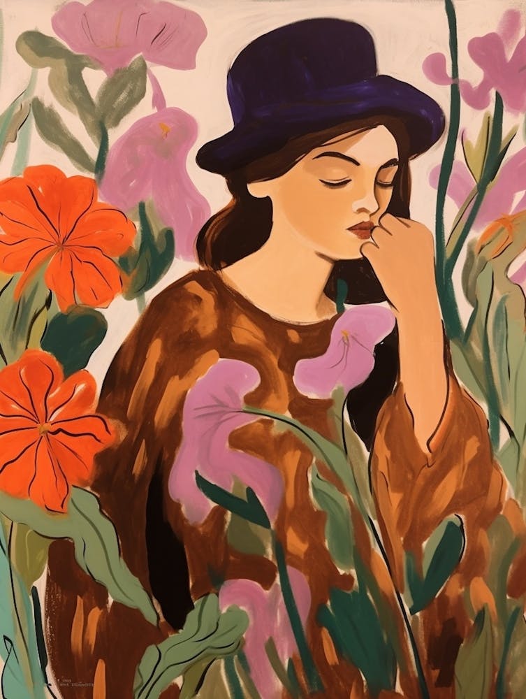 Woman With Autumnal Flowers Canterbury Bells 1