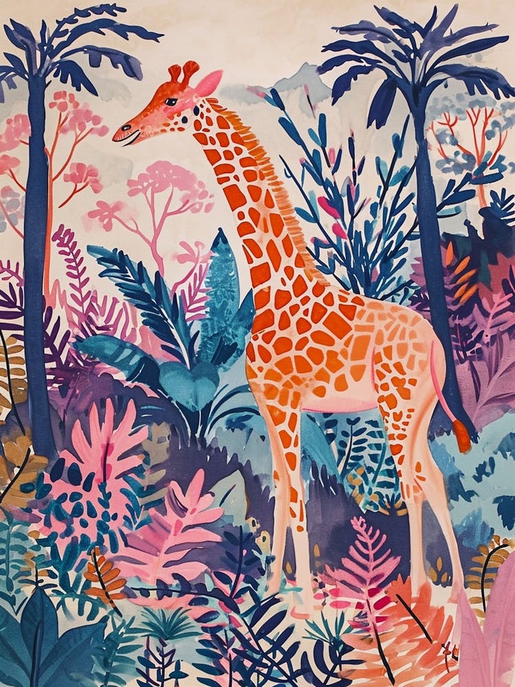 Purple Giraffe Watercolour Illustration 1