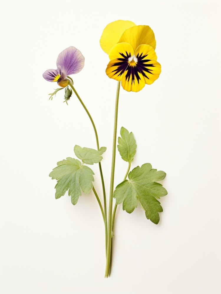Pressed Wildflower Botanical Art Downy Yellow Violet Viola 1