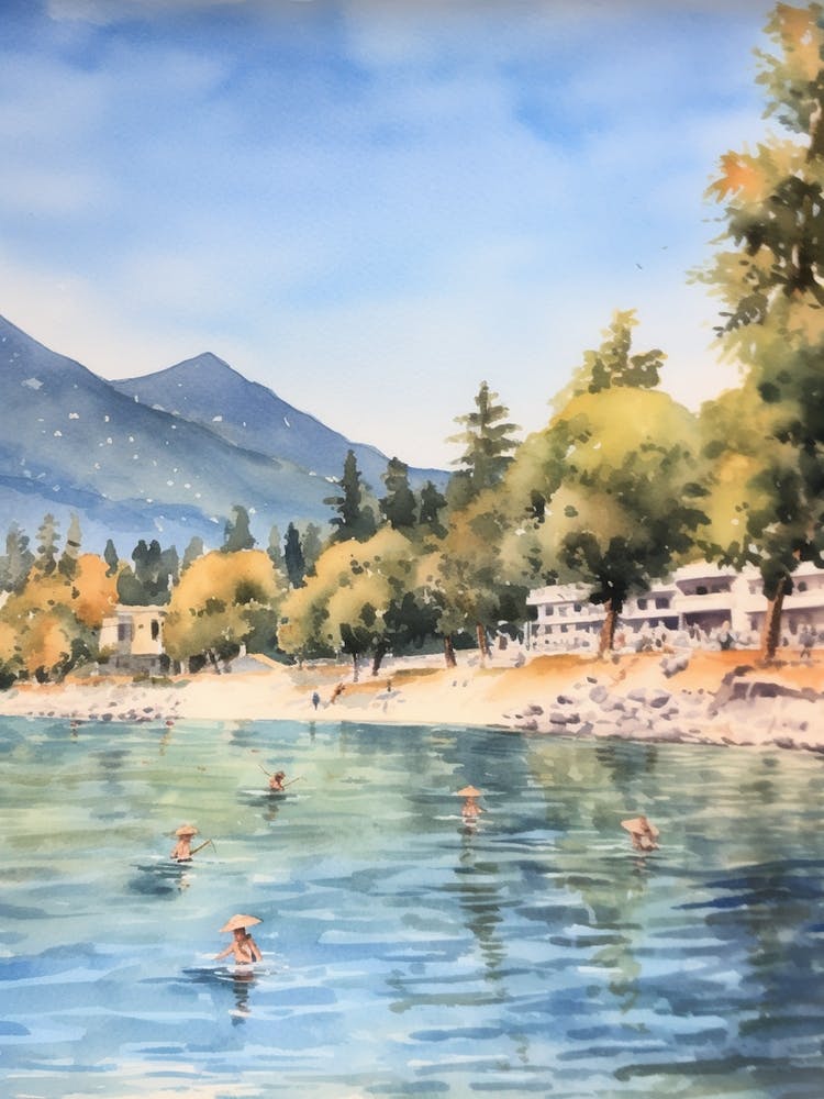Swimming In Fethiye Turkey Watercolour