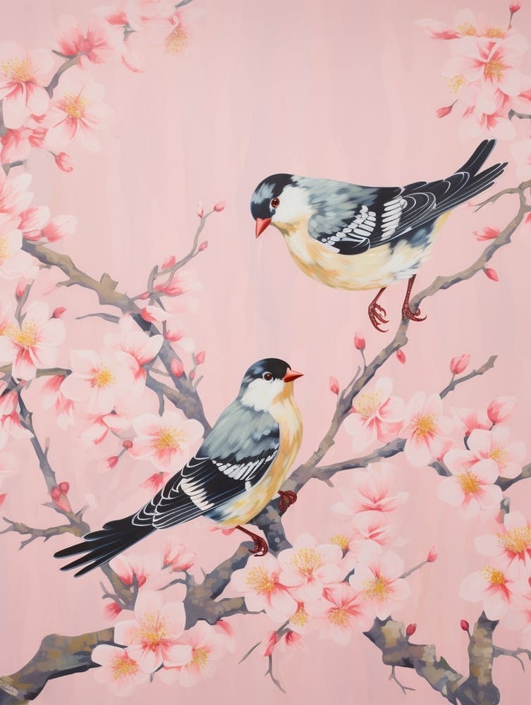 Vintage Japanese Inspired Bird Print American Goldfinch 1