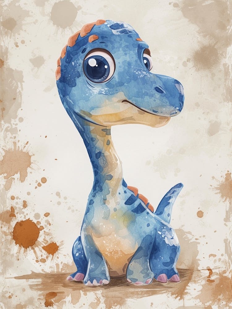 Cute Cartoon Gallimimus Dinosaur Watercolour 1