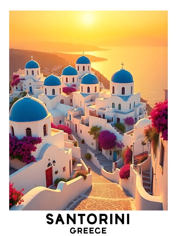 Santorini - Griechenland Vintage Reiseposter 33