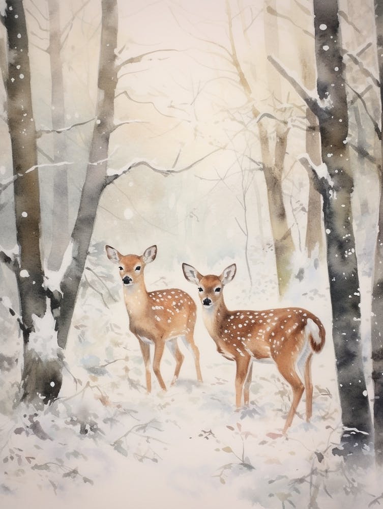 Winter Watercolour Fawn 3