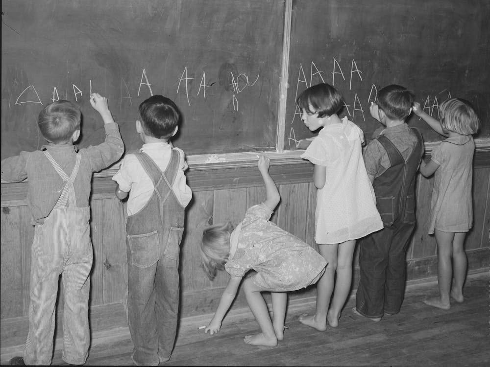 Children At The Board, Lake Dick Project, Arkansas By Russell Lee
