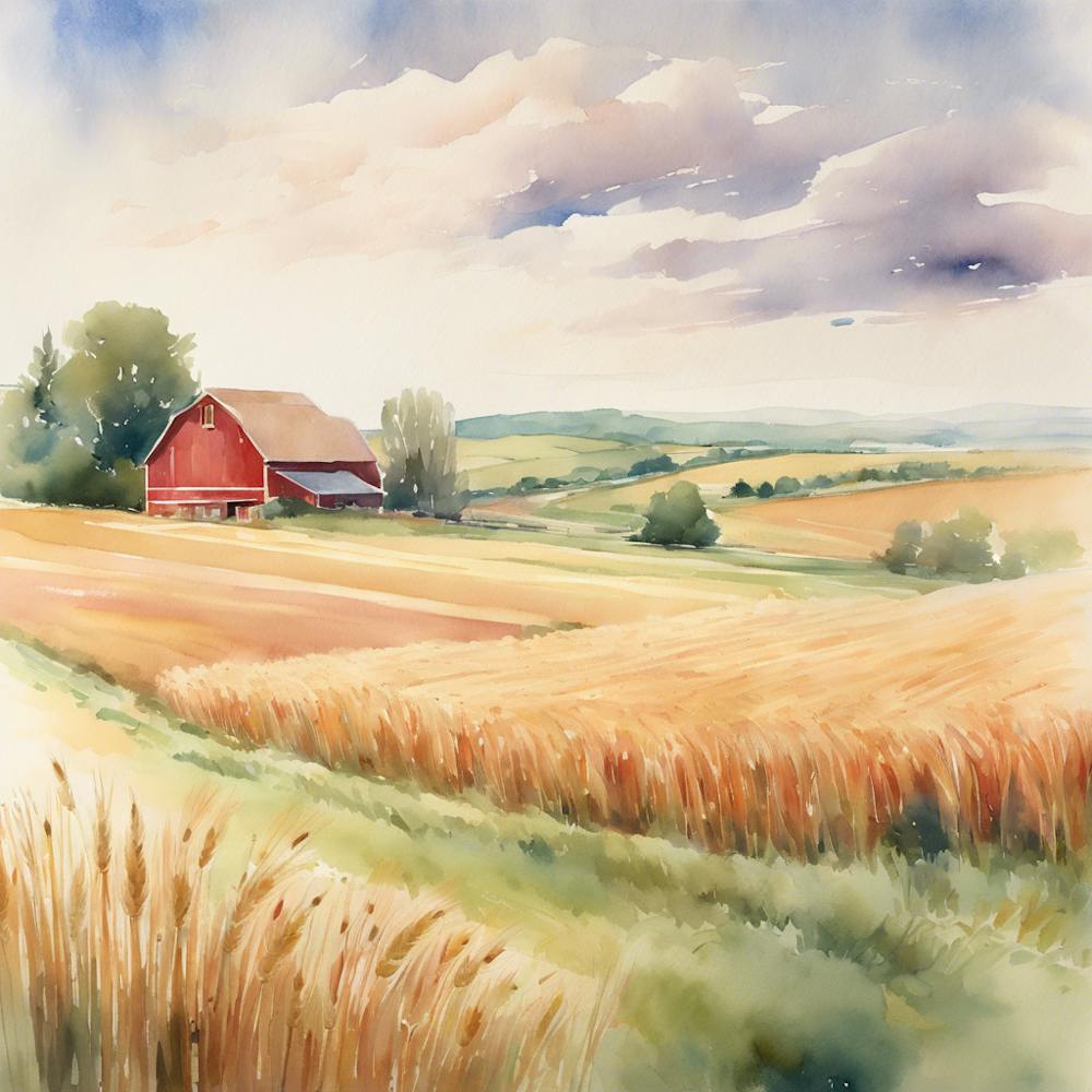 Watercolor Of A Wheat Field