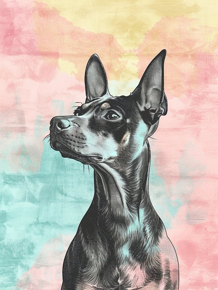 Miniature Pinscher Dog Pastel Line Watercolour Illustration  1