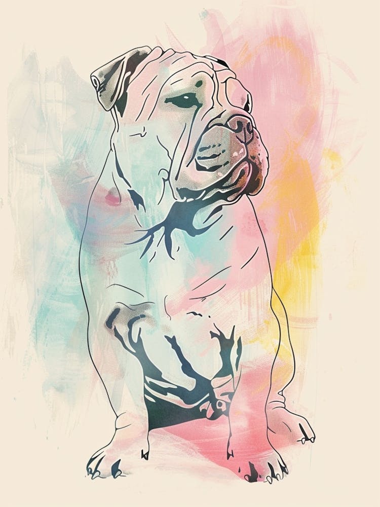 American Bulldog Pastel Line Watercolour Illustration  3