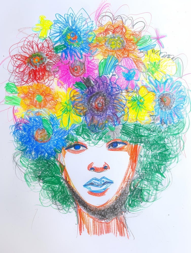 Afro Girl With Flowers In Her Hair