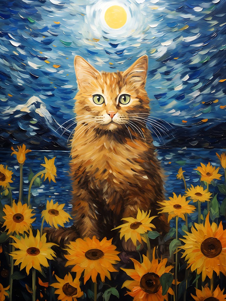 Cat Sunflowers Wall Art 1