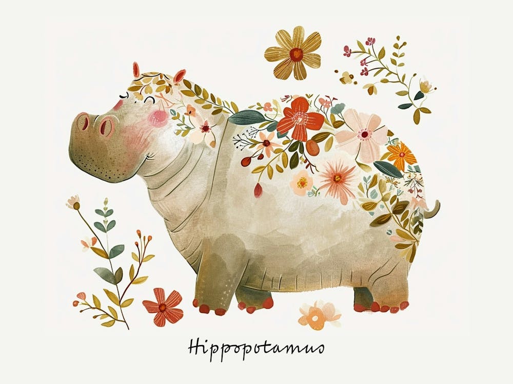 Little Floral Hippopotamus 2 Poster