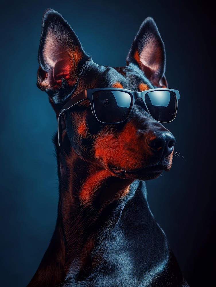 Doberman Dog In Sunglasses.Generated AI. Wall