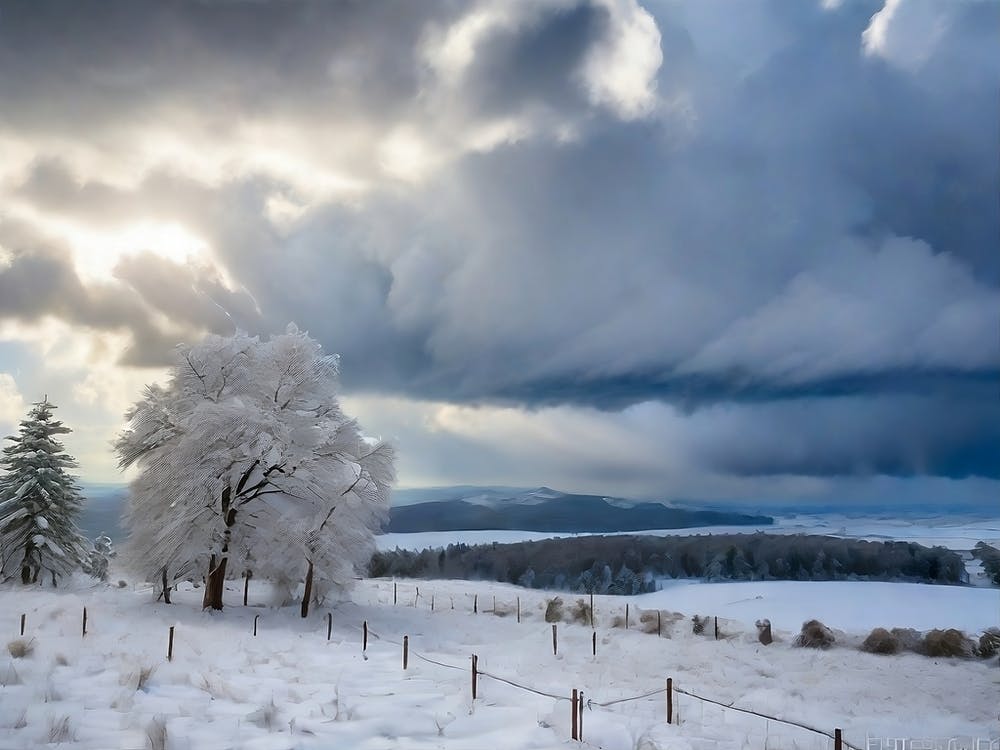 Storm Clouds Over A Snowy Landscape