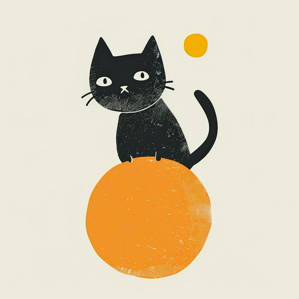 Black Cat On Orange