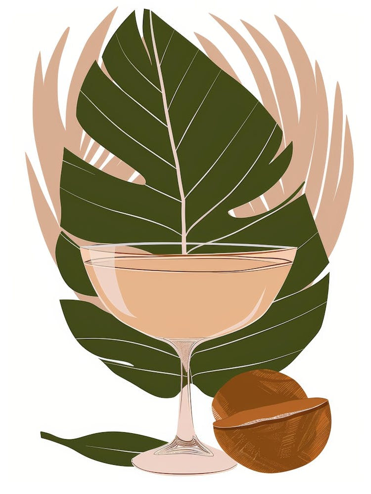 Cocktail With Nut And Leaves