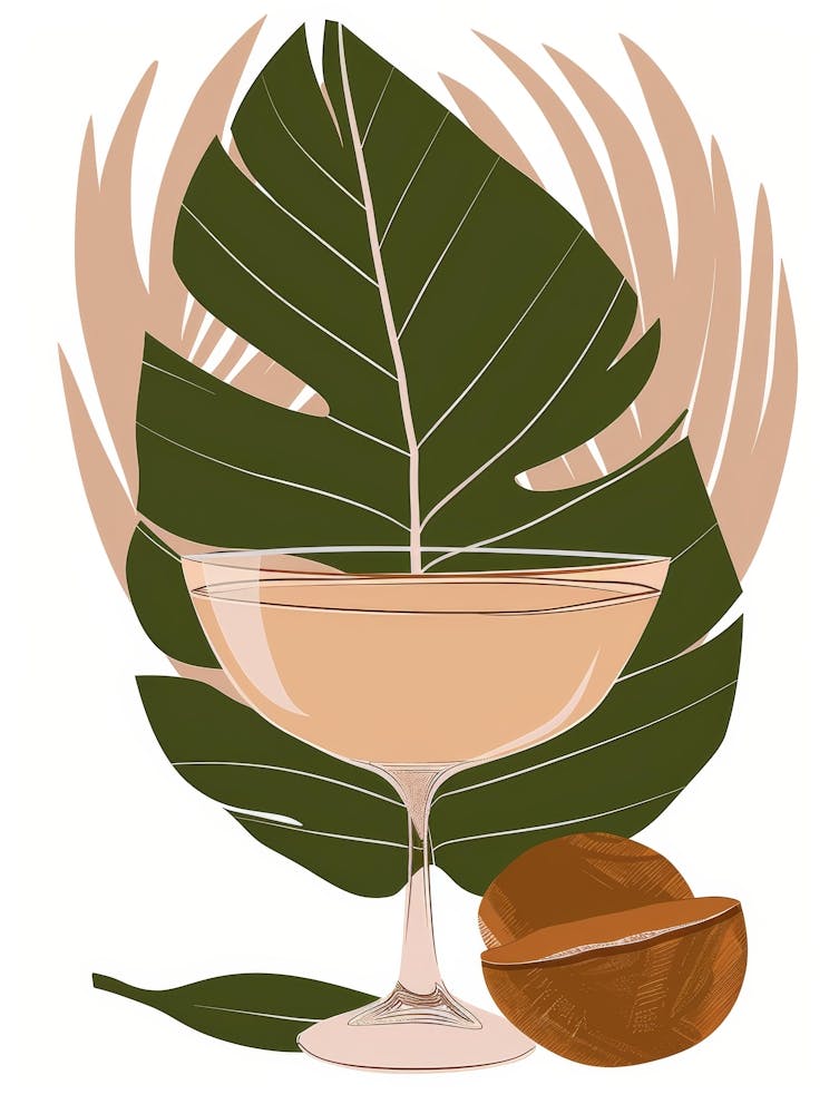 Cocktail With Nut And Leaves