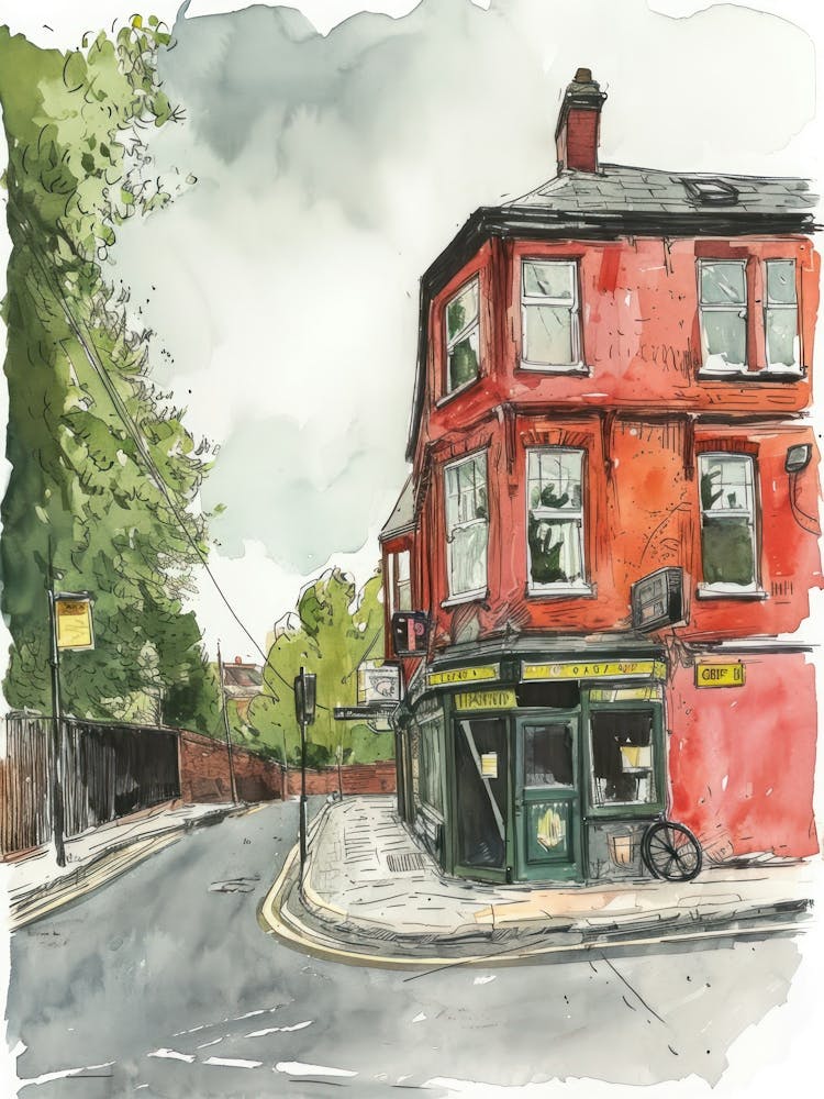 Merton London Borough   Street Watercolour 3