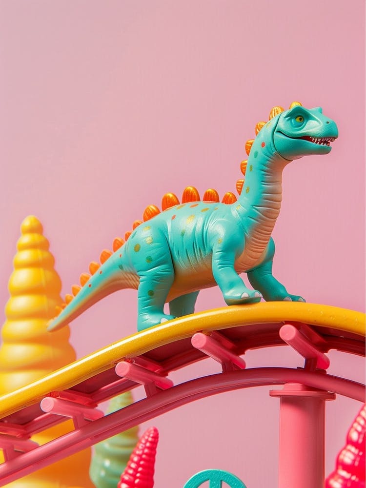 Pastel Toy Dinosaur On A Rollercoaster 1