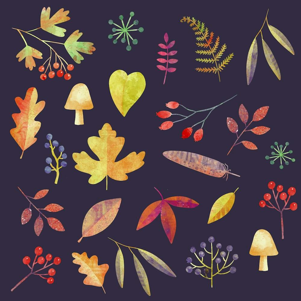 Feuilles d'automne sur le sol de la forêt - Aquarelle sombre