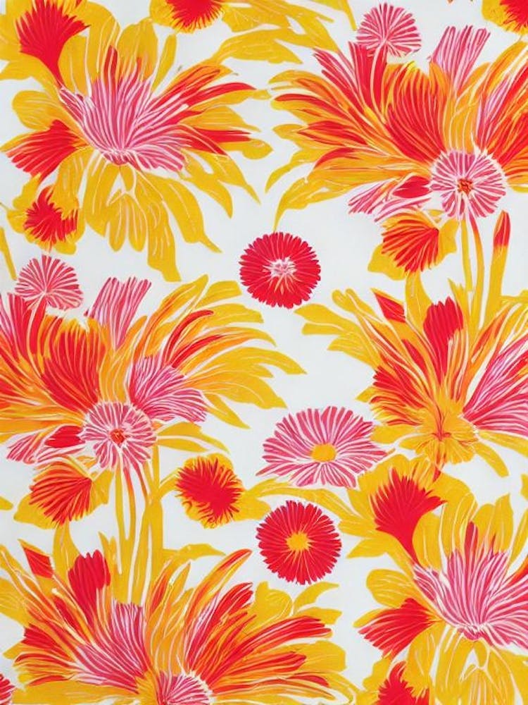 Kniphofia Floral Print Warm Tones 1 Flower