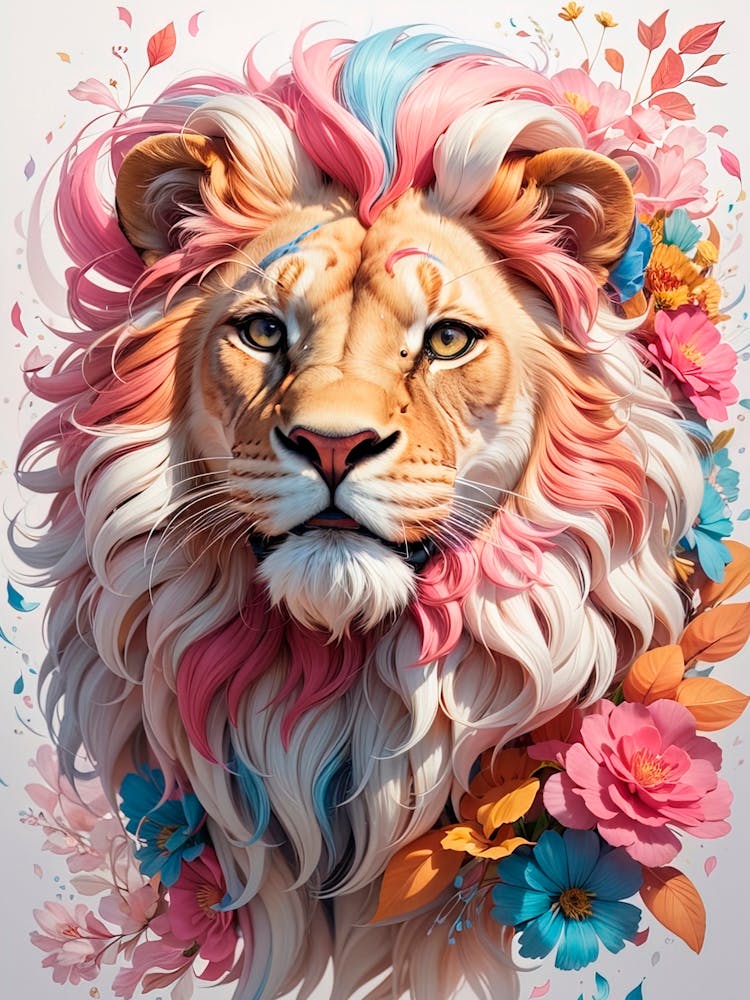 Lion With Flowers