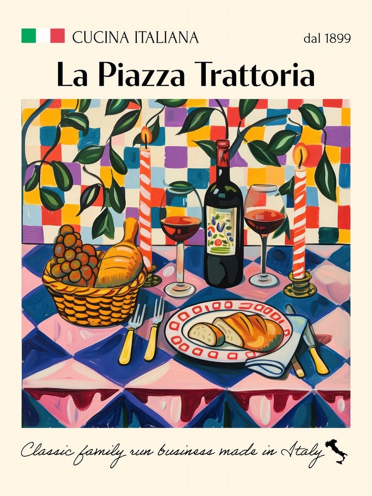 La Piazza Trattoria Trattoria Italian Poster Food Kitchen