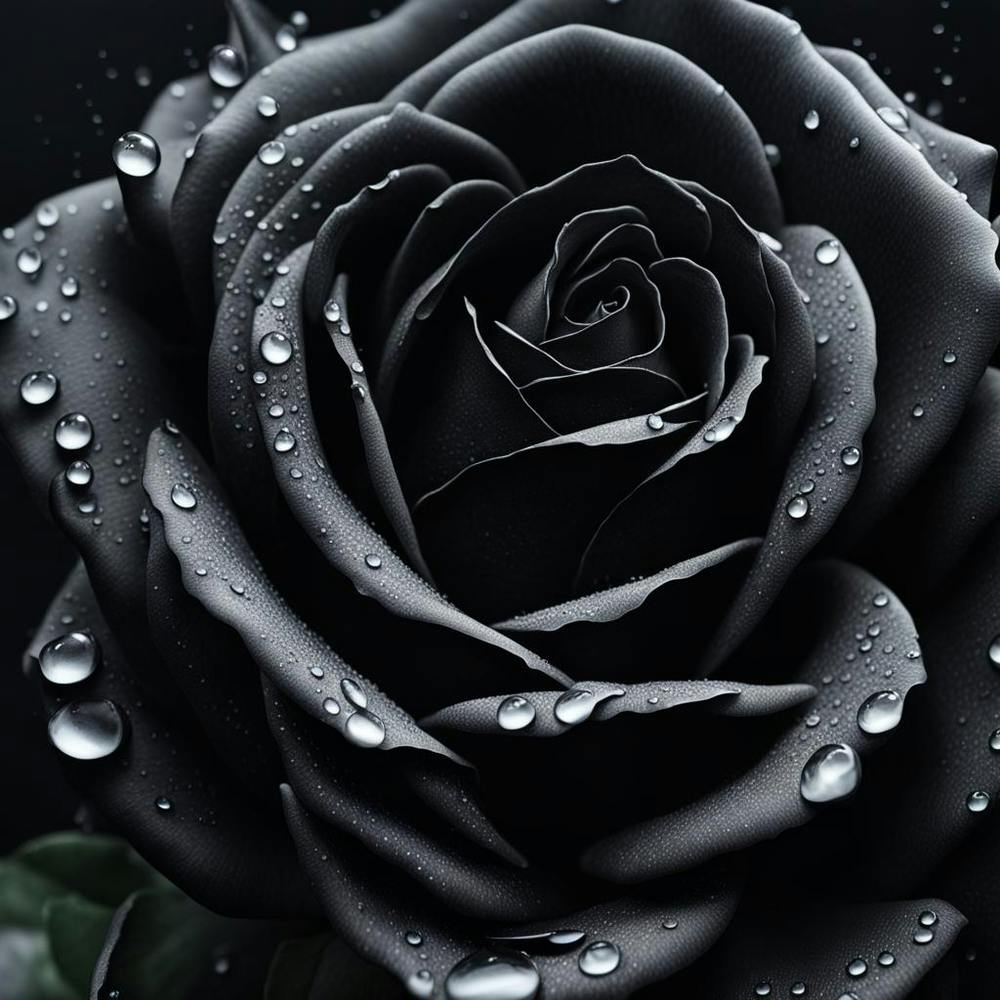 Black Rose With Water Droplets