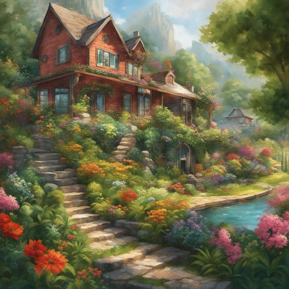 a house with flowers around it