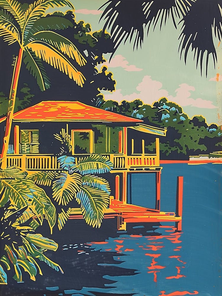 The Oasis On Lake Travis Austin Texas Colourful Blockprint 4