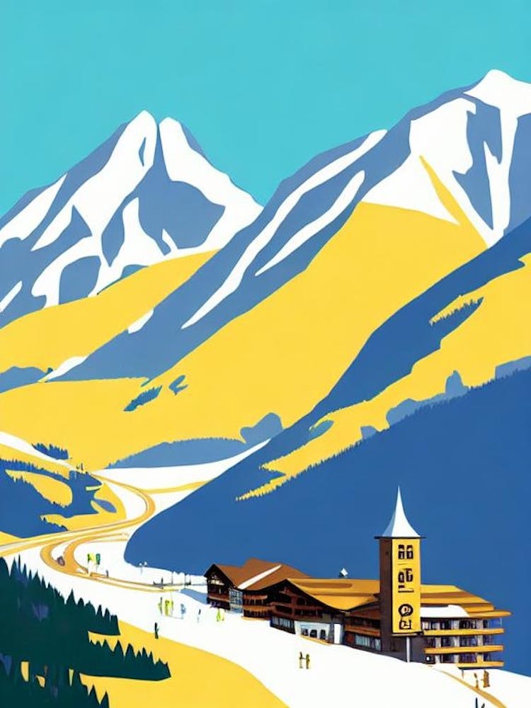 Andermatt 2, Switzerland Midcentury Vintage Skiing Poster