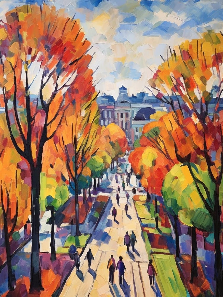 Autumn City Park Painting Gorky Park Moscow Russia