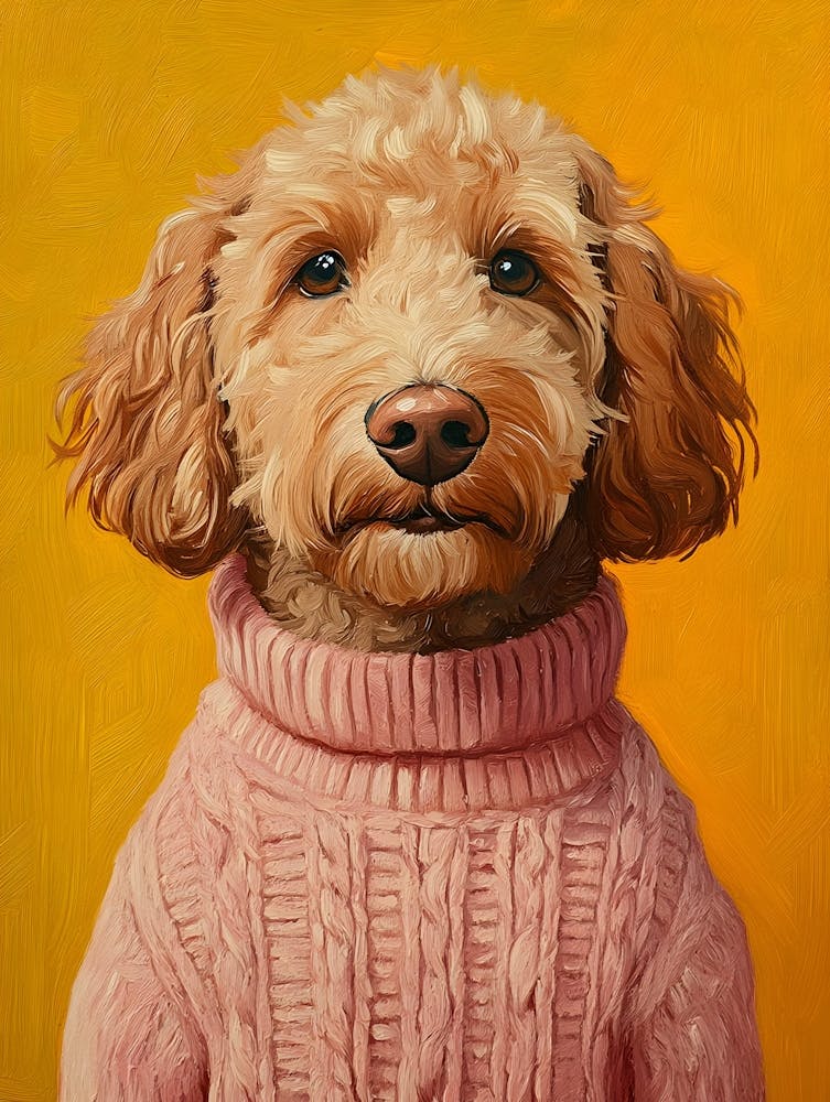 Goldendoodle In Pink Sweater 5