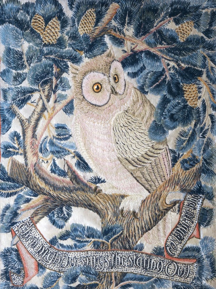 Owl Embroidery, George Jack Stitched By Annie Jack