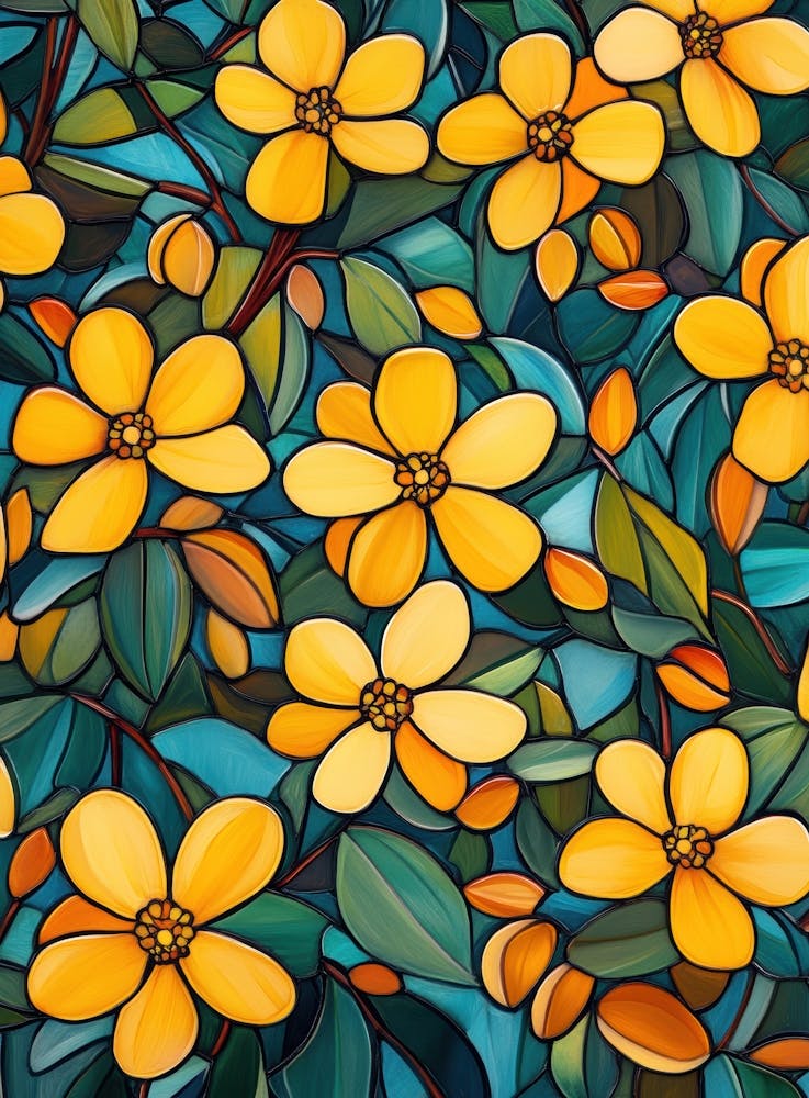 Yellow Flowers On A Blue Background 1