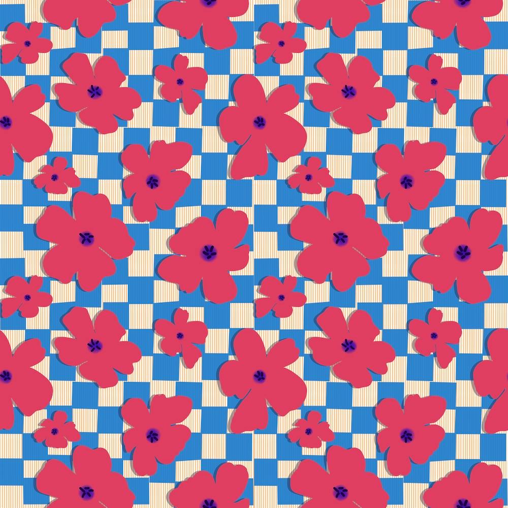 Checkered Pattern Pink on Blue