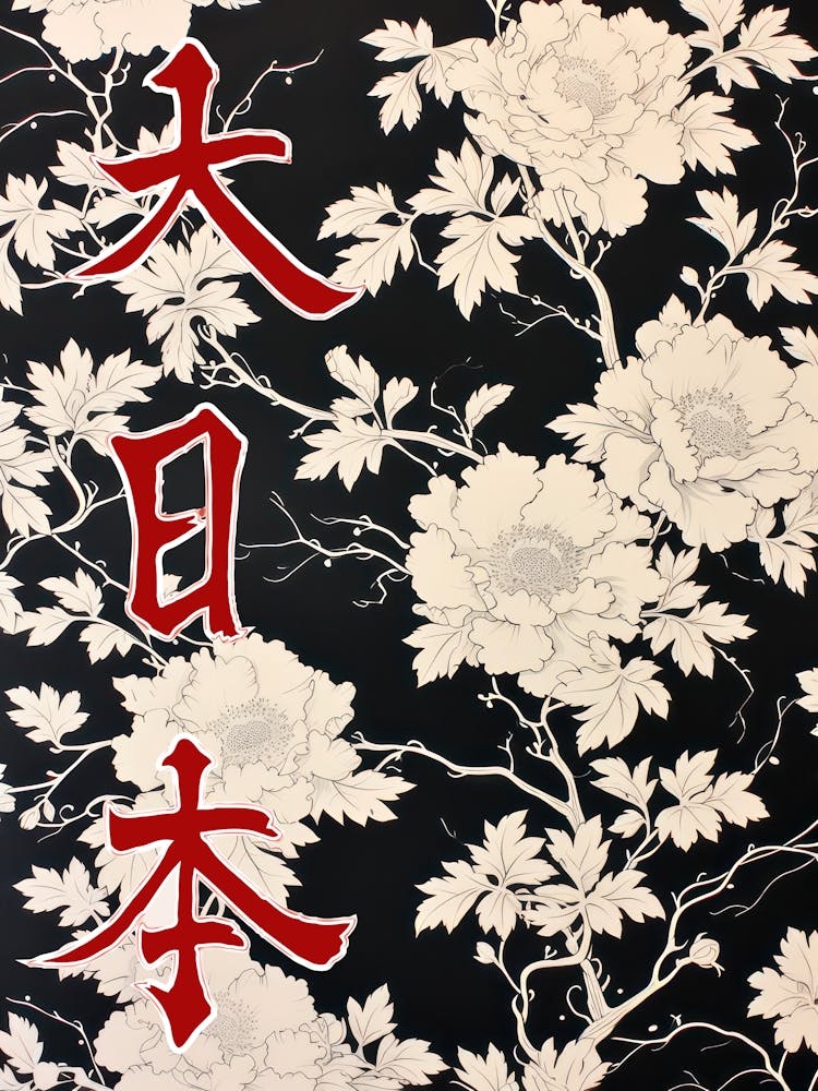 Great Japan Hokusai  Poster Black And White Flowers 1