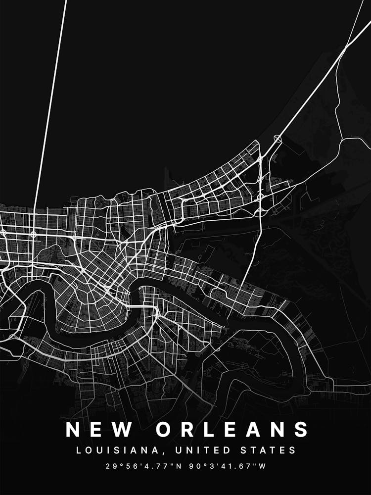 New Orleans Louisiana USA Black Map