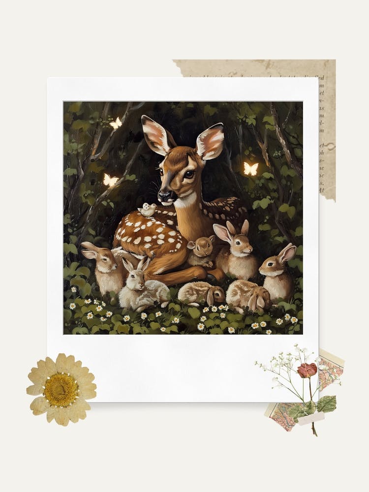 Scrapbook Fawn And Rabbits Fairycore Painting 4