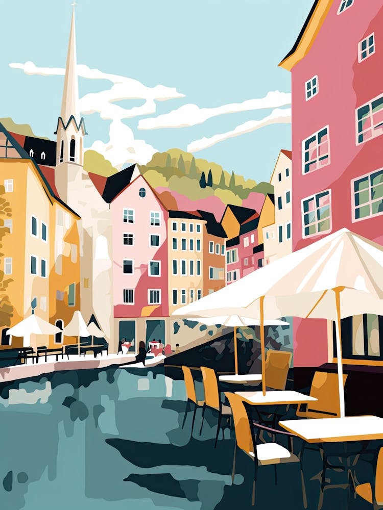 Bergen, Norway, Flat Pastels Tones Illustration 4